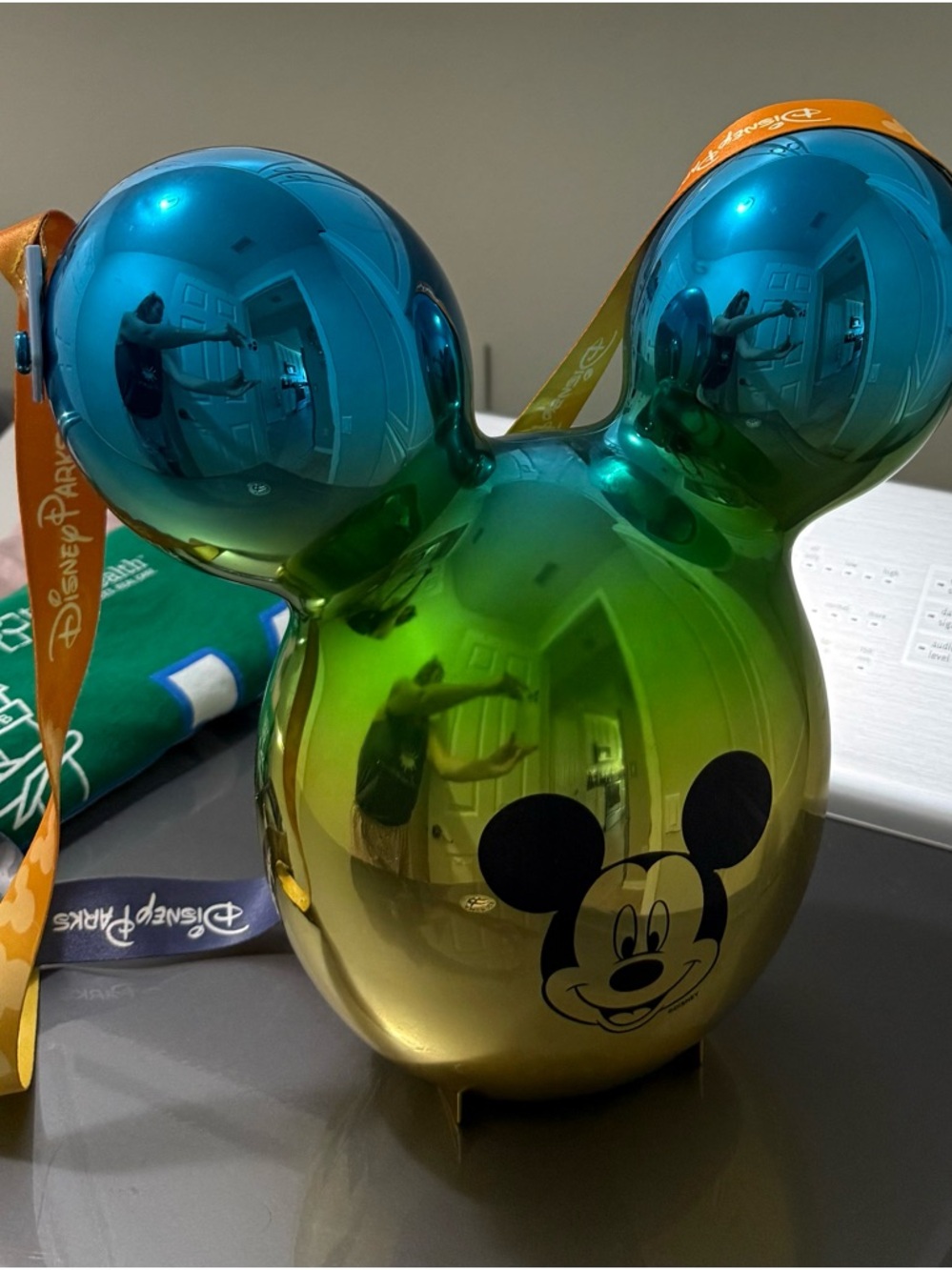 Disney Multicolor Metallic Mickey Head Snack Bucket with Orange Lanyard